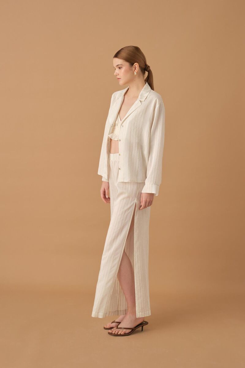Fleur - Braletli Keten Kadın Pijama Takımı - Neutral