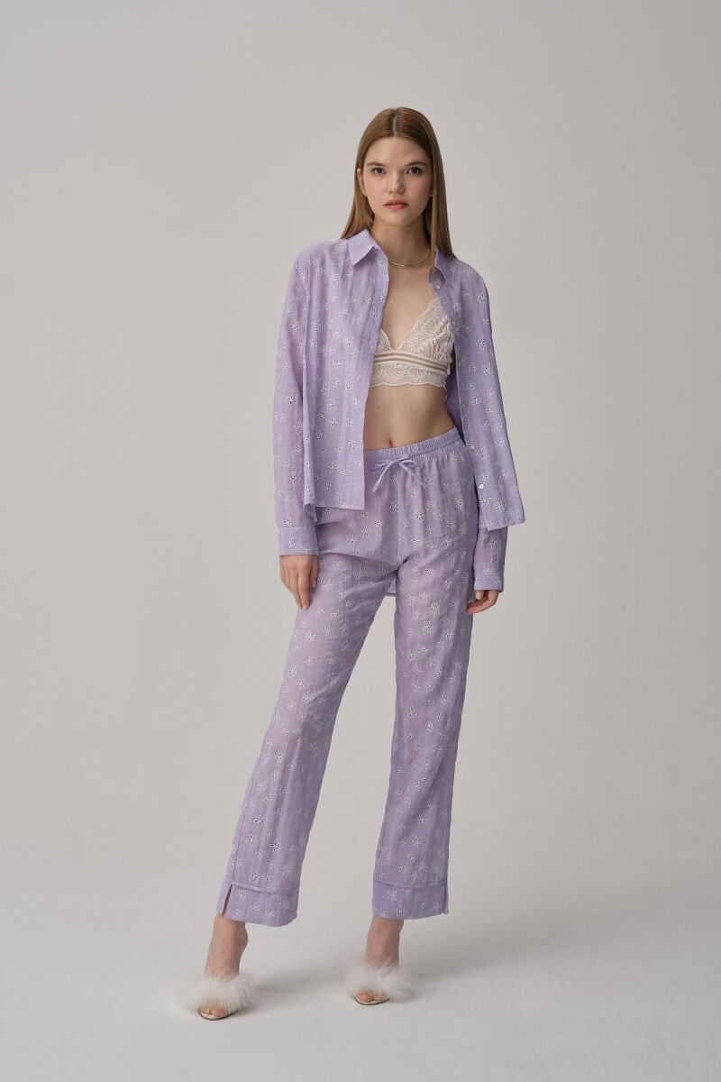 Tına - Braletli Vegan Kadın İpek Pijama Takımı - Lilac
