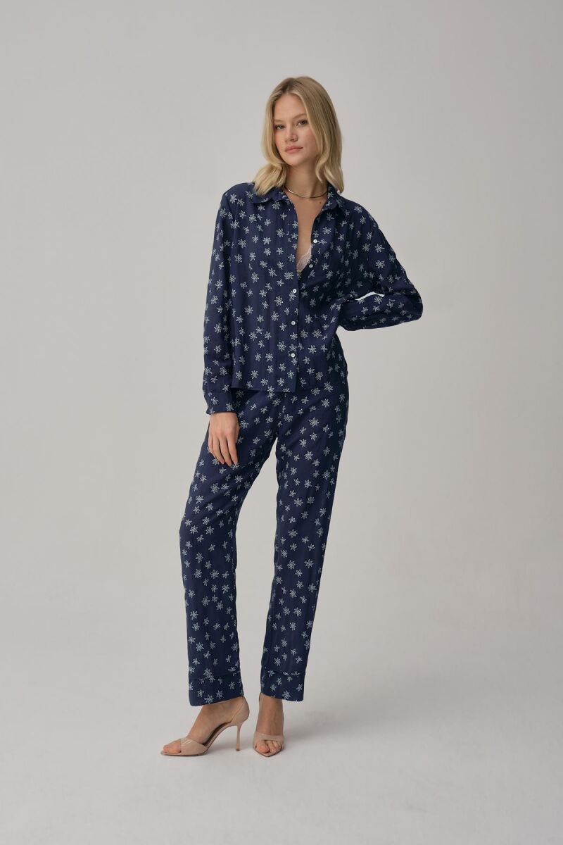 Tına - Braletli Vegan Kadın İpek Pijama Takımı - Navy