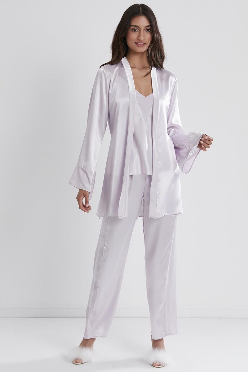 Kadife Saten 3'lü Kadın Pijama Takımı  - 2040 Viola