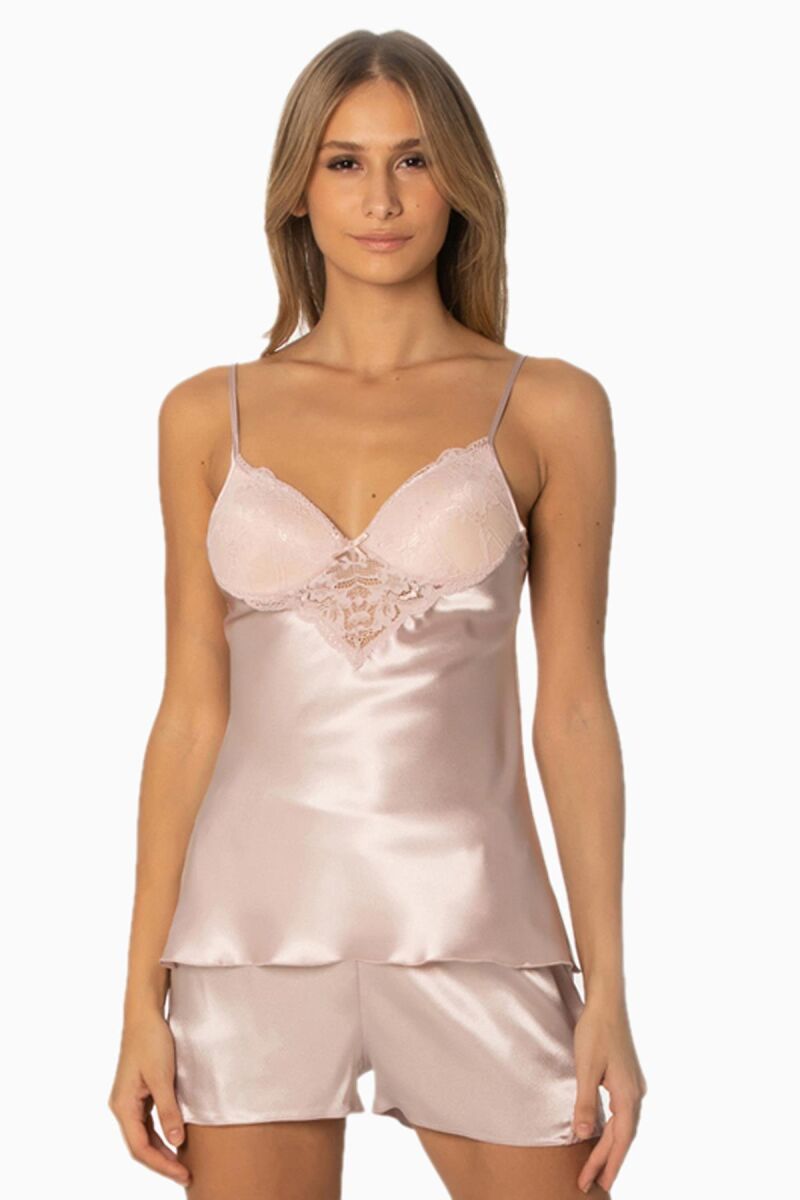 Saten Dantelli Şort - Babydoll Takım - 425 Pudra