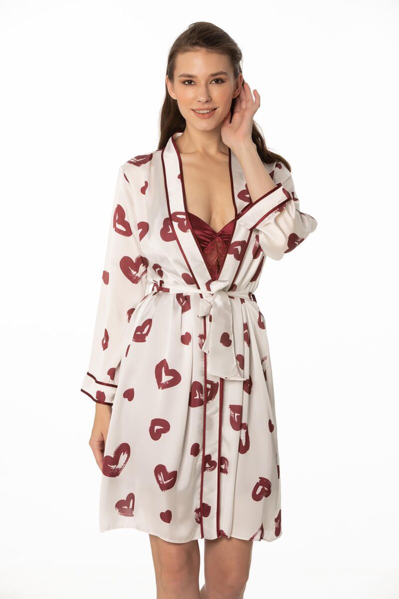 Saten Emprime Kadın Gecelik Ve Sabahlık Takım  - 2406 Bordo