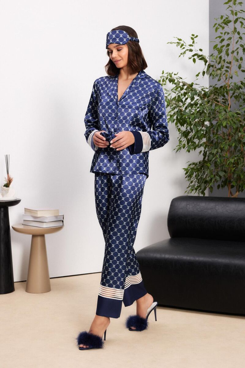 Saten Kadın Pijama Takımı  - 1320 Lacivert