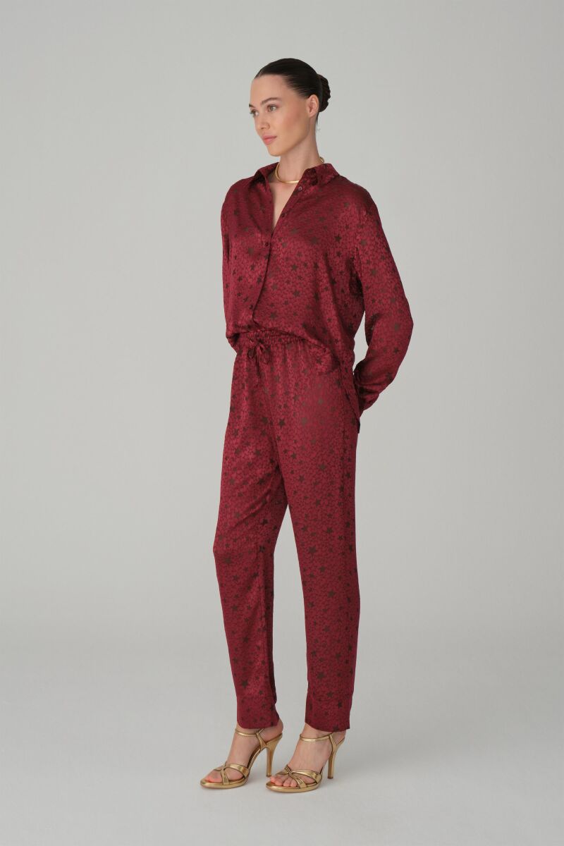 SPARKLE - Vegan İpek Saten Pijama Takımı - Bordo