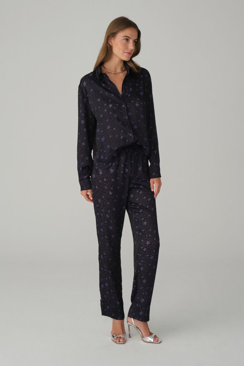 SPARKLE - Vegan İpek Saten Pijama Takımı - Navy