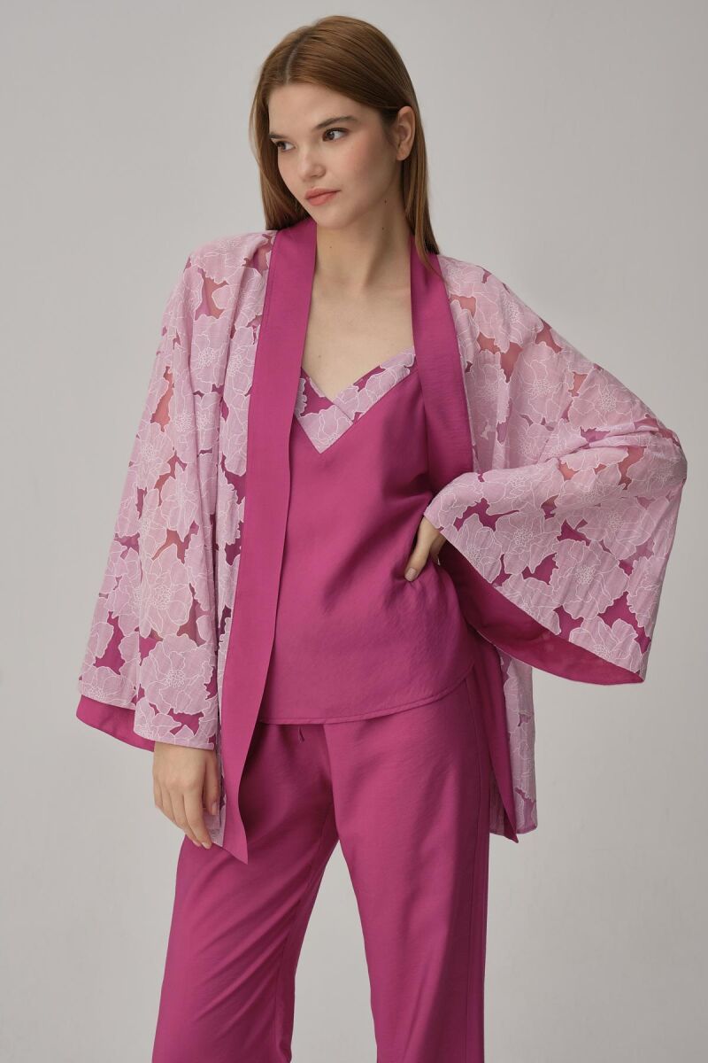 Sophıe - Vegan İpek Kimonolu Kadın Pijama Takımı - Violet